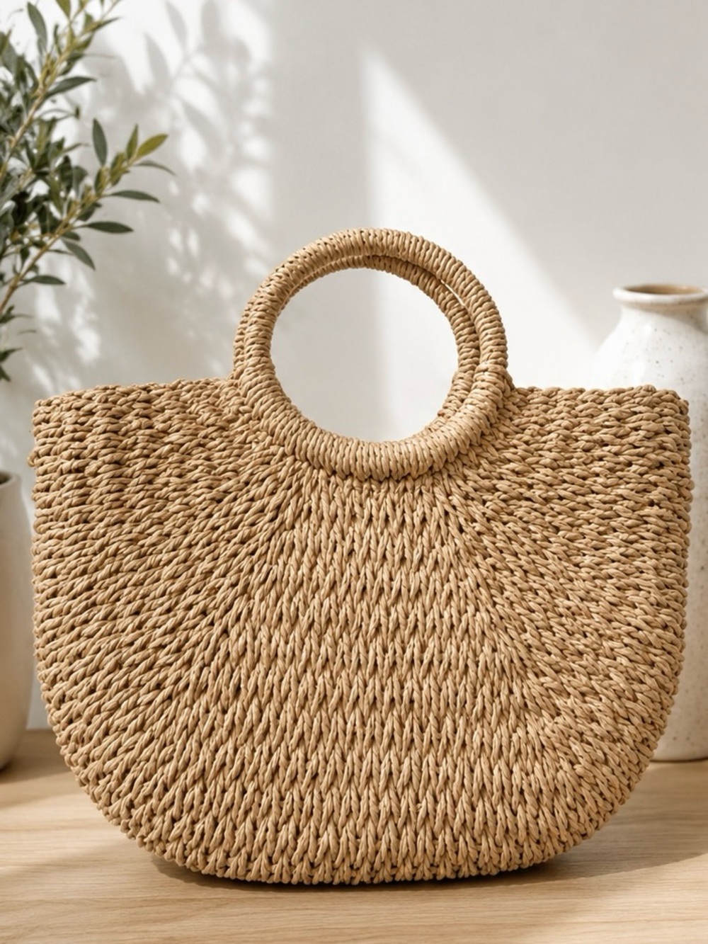 🌾 Woven Straw Raffia Tote Bag – Coastal Boho Style 🌾